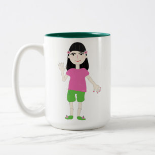cute cartoon girl and cat mug