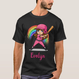 Cute Cartoon Girl Baseball Player In Pink T Shirt