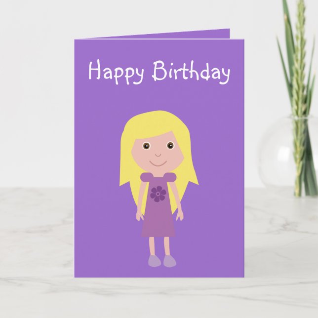 Cute cartoon girl Birthday card ideal for kids (Front)