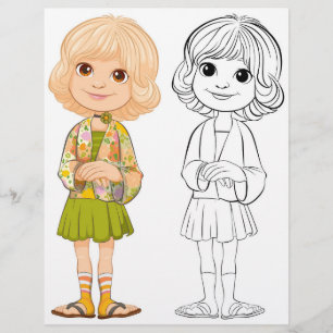 Cute cartoon girl colouring page