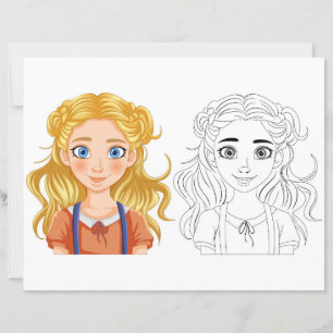 Cute cartoon girl colouring page