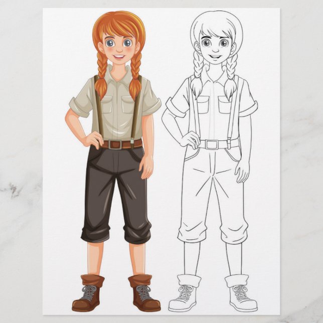 Cute Cartoon girl colouring page (Front)