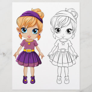 Cute cartoon girl colouring page