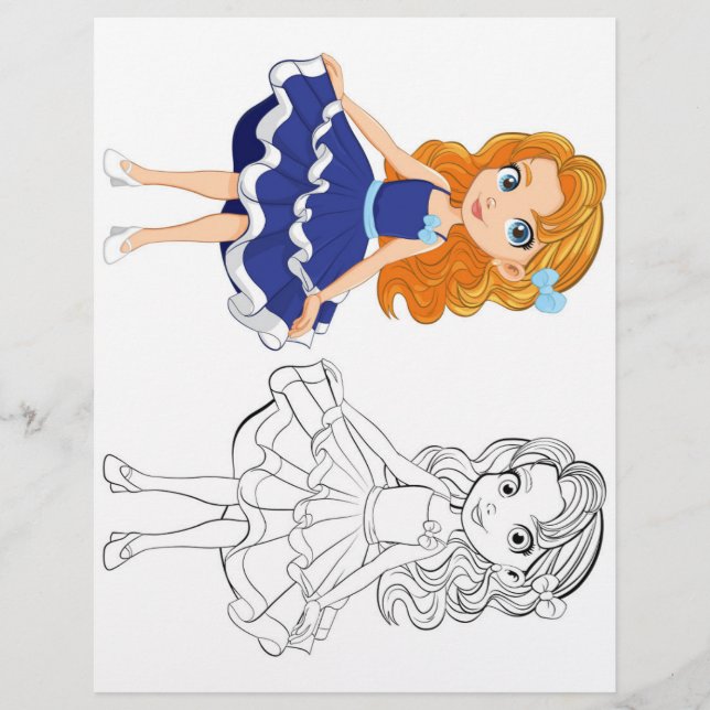 Cute Cartoon girl  colouring page (Front)