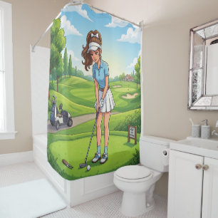 Cute Cartoon Girl Do Golf Sport Shower Curtain