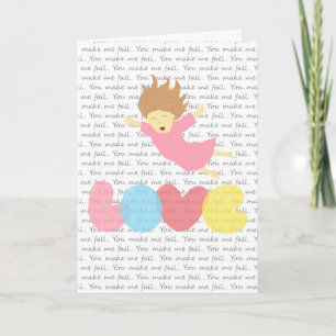 Cute Cartoon Girl Falling into Love Holiday Card