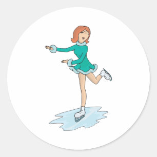 cute cartoon girl figure skating classic round sticker