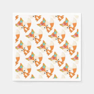 Cute Cartoon Girl Fox Pup With Flowers Napkin