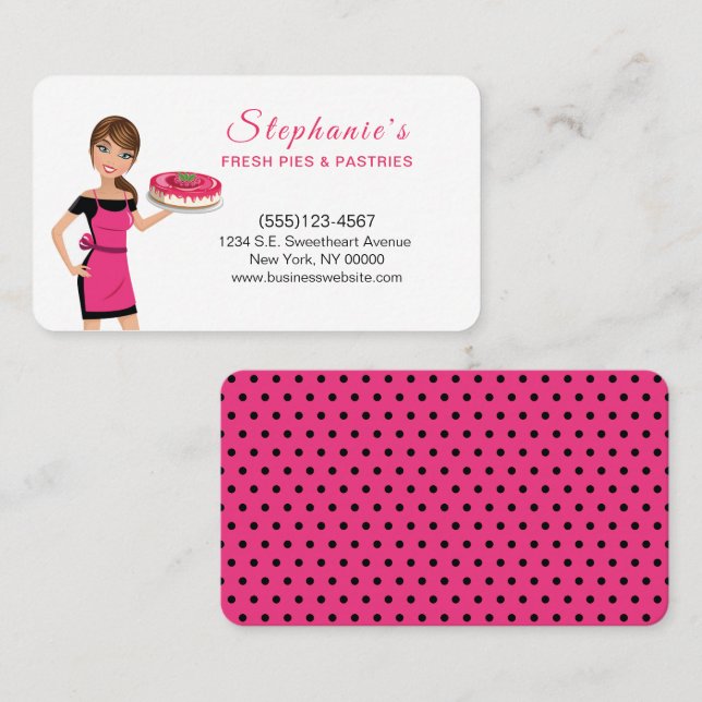 Cute Cartoon Girl Holding Cake Food Bakery Pastry Business Card (Front/Back)