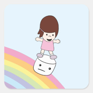 Cute Cartoon Girl on Rainbow w Marshmallow Sticker