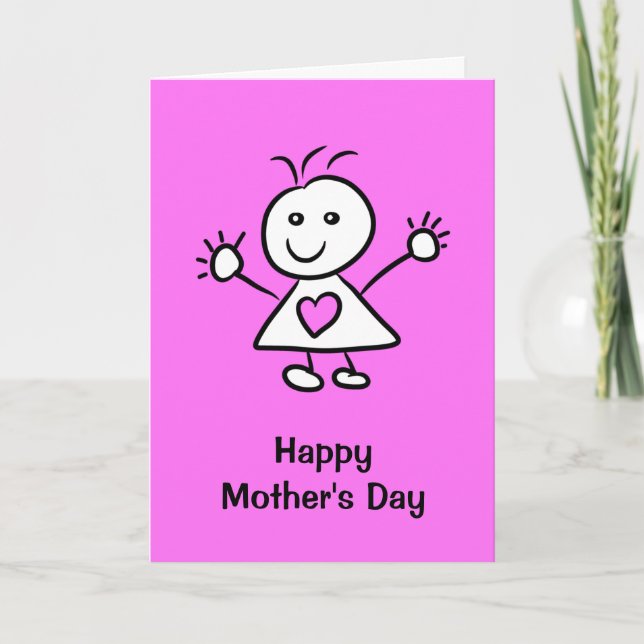 Cute Cartoon Girl Pink Purple Mothers Day Card (Front)