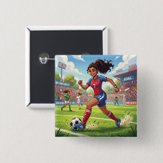 Cute Cartoon Girl Playing Soccer Football 15 Cm Square Badge