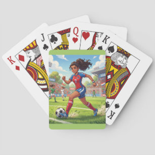 Cute Cartoon Girl Playing Soccer Football Cards