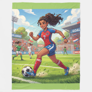 Cute Cartoon Girl Playing Soccer Football Fleece Blanket