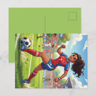 Cute Cartoon Girl Playing Soccer Football Holiday Postcard