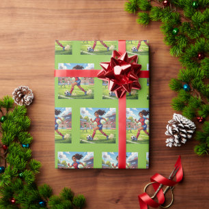Cute Cartoon Girl Playing Soccer Football Wrapping Paper