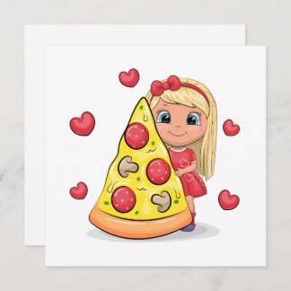 Cute cartoon girl with a slice of pizza.