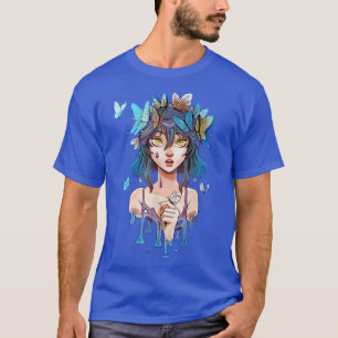 Cute cartoon girl with flying butterflies T-Shirt