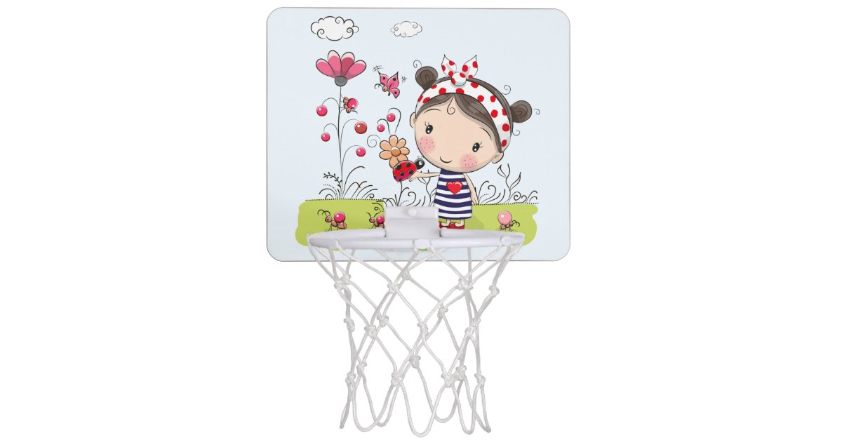 Cute Cartoon Girl With Ladybug In Garden Scene Mini Basketball Hoop Zazzle Co Uk Free cartoon kevin durant image on high basketball hoop on the barn. zazzle
