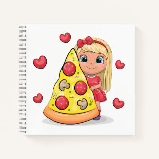 Cute cartoon girl with pizza. notebook