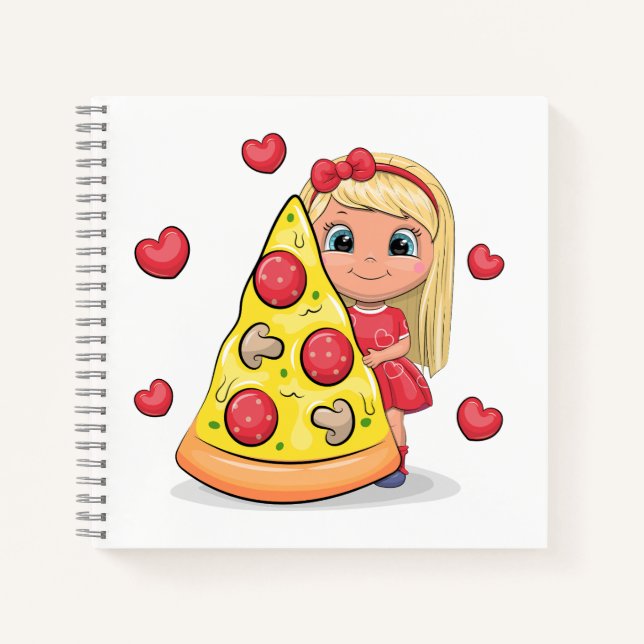Cute cartoon girl with pizza. notebook (Front)