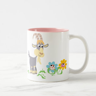 Cute Cartoon Goat and Flowers Mug