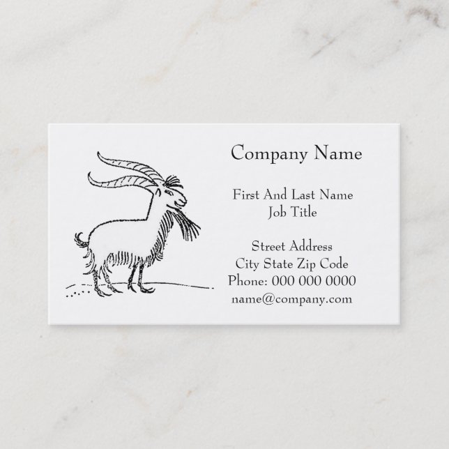 Cute Cartoon Goat, Black and White Farm Animal Business Card (Front)