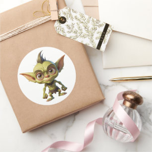 Cute Cartoon Goblin with Pointy Ears Classic Round Sticker