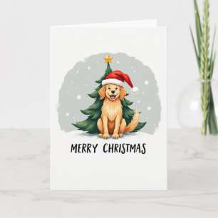 Cute Cartoon Golden Retriever in Santa Hat Card