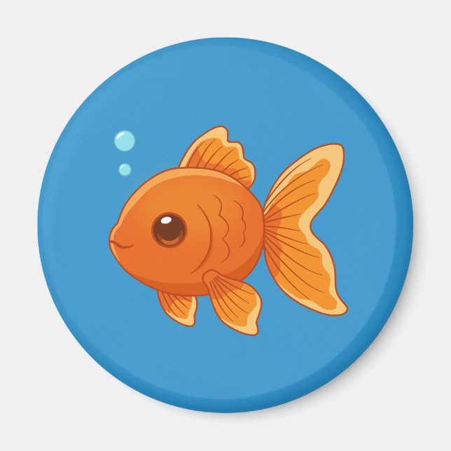 Cute Cartoon Goldfish on Blue Magnet (Front)