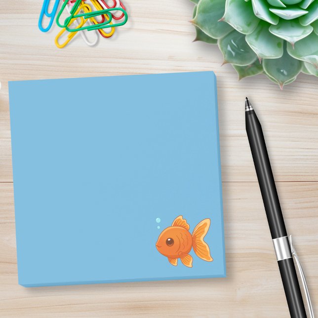 Cute Cartoon Goldfish on Blue Post-it Notes (Creator Uploaded)