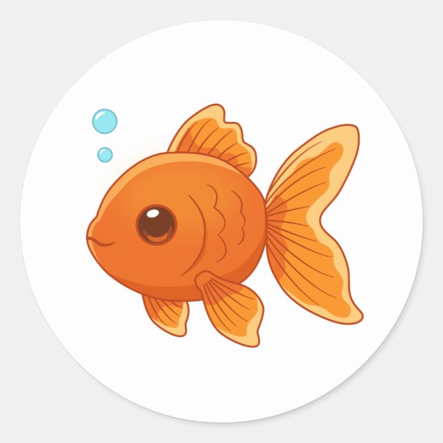 Cute Cartoon Goldfish on White Classic Round Sticker (Front)