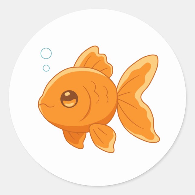 Cute Cartoon Goldfish on White Classic Round Sticker (Front)