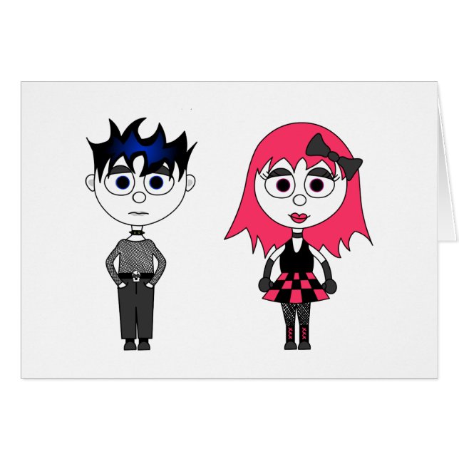 Cute Cartoon Goth Girl And Boy (Front Horizontal)