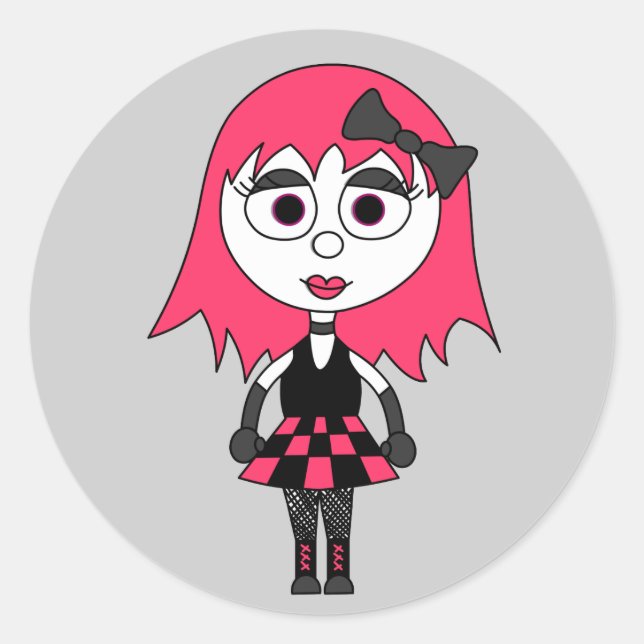 Cute Cartoon Goth Girl Stickers (Front)