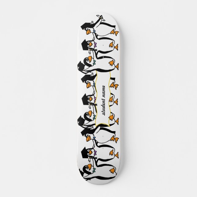 Cute Cartoon Graduating Penguins w/Banner Skateboard (Front)