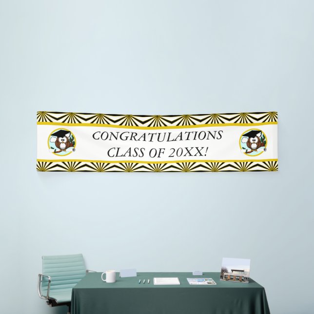 Cute Cartoon Graduation Owl With Cap & Diploma Banner (Tradeshow)