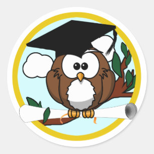 Cute Cartoon Graduation Owl With Cap & Diploma Classic Round Sticker