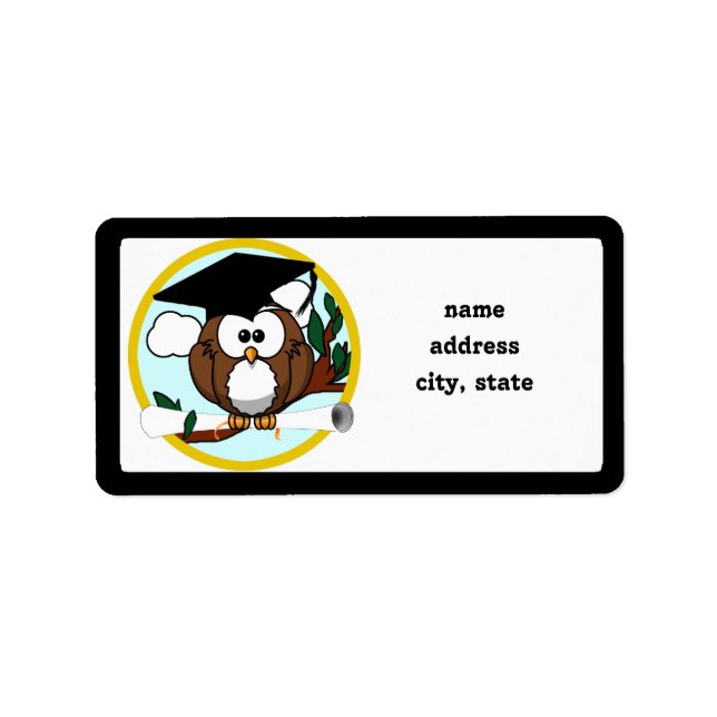 Cute Cartoon Graduation Owl With Cap & Diploma Label (Front)