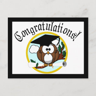 Cute Cartoon Graduation Owl With Cap & Diploma Postcard