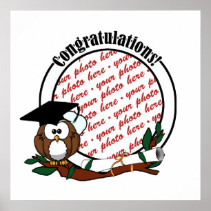 Cute Cartoon Graduation Owl With Cap & Diploma Poster