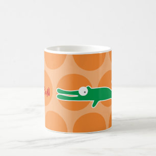 Cute Cartoon Green Alligator & Dots Fun Children's Coffee Mug