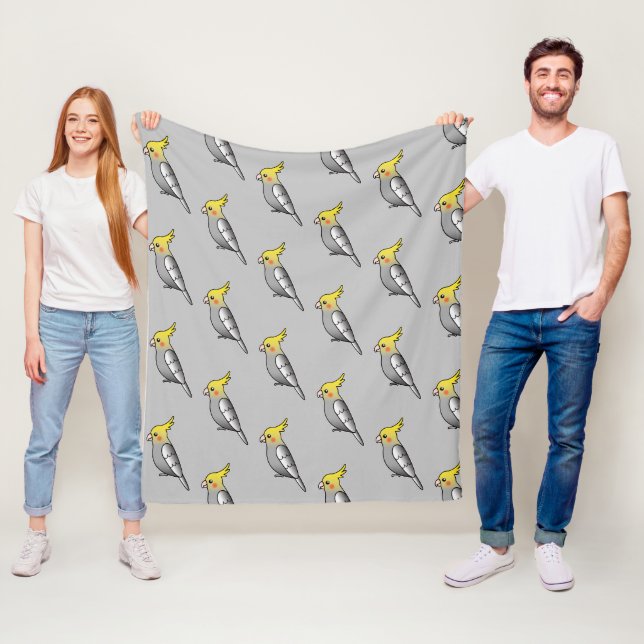 Cute Cartoon Grey Cockatiel Birds Pattern Fleece Blanket (In Situ)