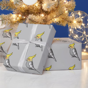Cute Cartoon Grey Cockatiel Parrot Birds Wrapping Paper