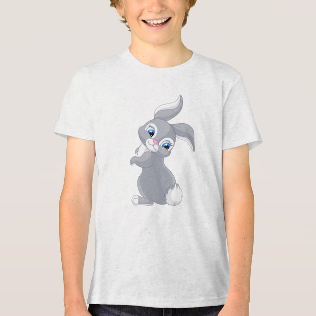  Cute Cartoon Grey Rabbit Tri-Blend Shirt (Front)