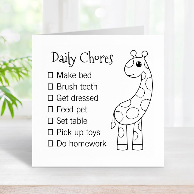 Cute Cartoon Guraffe Daily Chores List Rubber Stamp (Creator Uploaded)