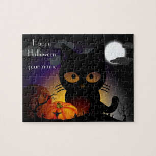 Cute Cartoon Halloween Black Cat Jigsaw Puzzle