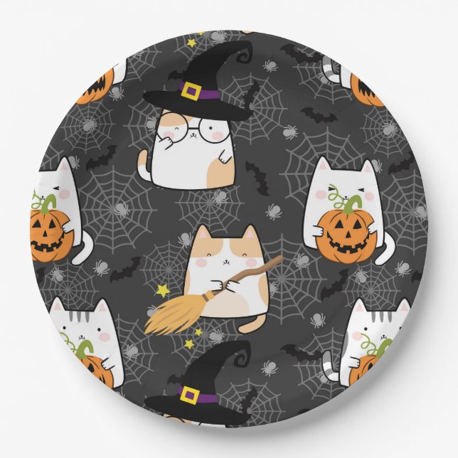 Cute Cartoon Halloween Cat  Paper Plate (Front)
