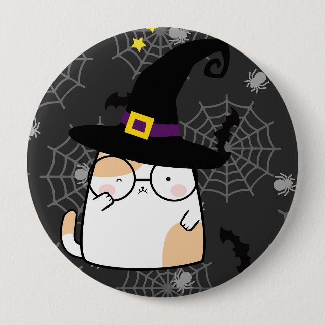 Cute Cartoon Halloween Cat with Glasses 10 Cm Round Badge (Front)