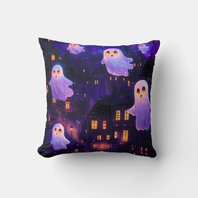 Cute Cartoon Halloween Midnight Flying Ghosts Cushion (Front)